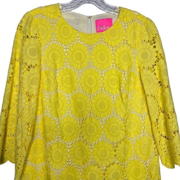 Lilly Pulitzer Mariella Dress Floral Scallop Eyelet Yellow Size 0 - Picture 5 of 12